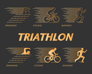 Vector gold line logo triathlon