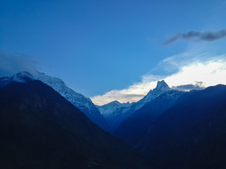 Fototapeta na wymiar Annapurna, Machapuchare, mountain from Chhomrong village, Nepal