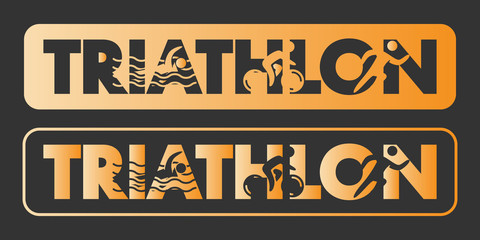 Gold triathlon logo and icon - obrazy, fototapety, plakaty