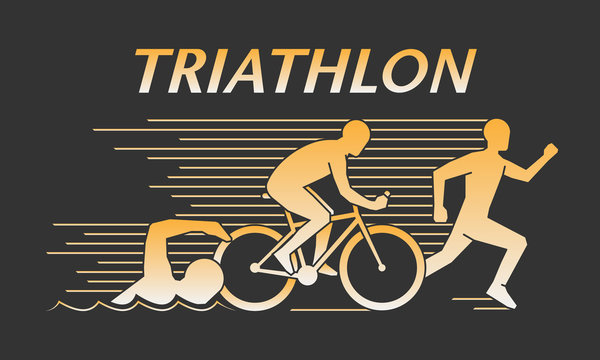 Vector gold line logo triathlon
