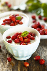 Rice pudding or Milchreis with wild strawberry