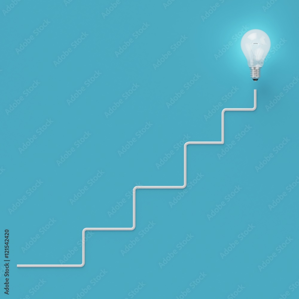 Poster light bulbs with glowing one different idea graph line on light blue background