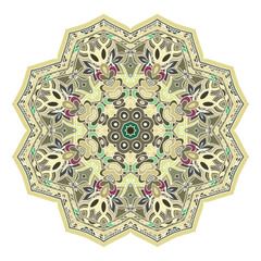 Abstract ethnic colored mandala ornamental pattern. Unique oriental style hand drawn design elements. templates for your designs