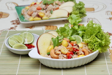Fried  rice with mixed vegetable and side dish in Vegetable festival of Chinese. Selective focus