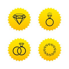 Rings icons. Jewelry with diamond signs.