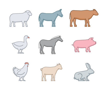 Line vector icon set farm animals
