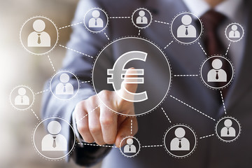 Businessman push button eur currency euro web