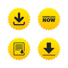 Download now signs. Upload file document icon.