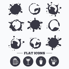 Drinks signs. Coffee cup, glass of beer icons.