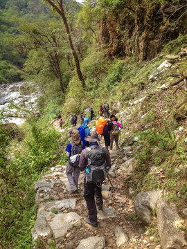 Tourist trek to Annapurna base camp, Nepal