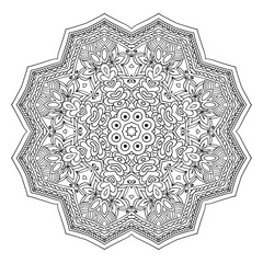 Mandala hand drawn design. Can be used like Coloring page. Vintage oriental round decorative element. vector illustration