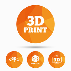 3d technology icons. Printer, rotation arrow.