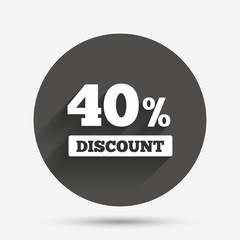 40 percent discount sign icon. Sale symbol.