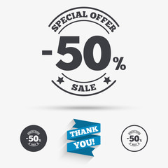 50 percent discount sign icon. Sale symbol.