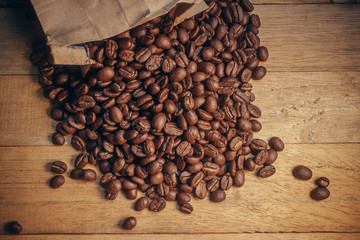  Coffee bean on wooden background