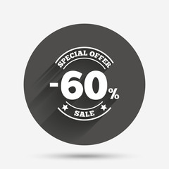 60 percent discount sign icon. Sale symbol.