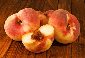 Fototapeta na wymiar image of peaches on the table close up