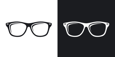 Vector Glasses icon. Two-tone version of Glasses simple icon on black and white background