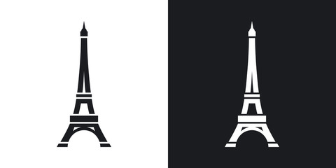Vector Eiffel Tower Icon. Two-tone version on black and white background