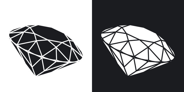 Vector diamond icon. Two-tone version on black and white background