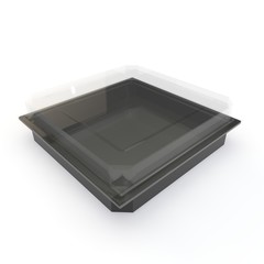 Empty container with a transparent lid for sushi, Japanese rolls and other products and goods