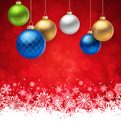 Multicolored Christmas Balls on Red flare Background