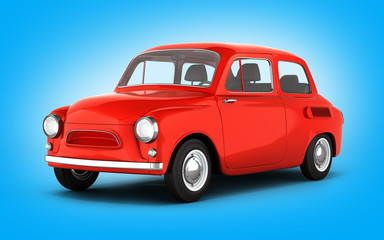 small retro car isolated on blue gradient background 3d render