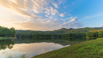 The Reservoir with reflection in the evening at Jedkod Pongkonsao Natural Study and Ecotourism Center, Saraburi, Thailand