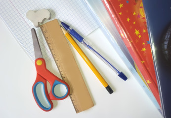 Autumn. School. Supplies on white background ready for your design