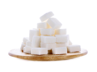 Sugar cubes in plate isolated on white background