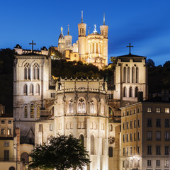 Fototapeta na wymiar Cathedral of St. Jean and The Basilica Notre Dame de fourviere i
