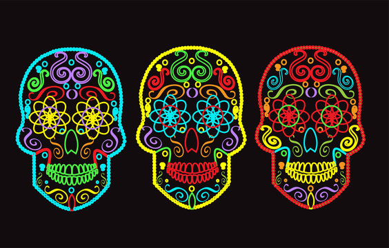 Skull vector background for fashion design, patterns, tattoos neon colors
