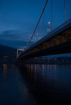 Elisabeth bridge across the Danube river after sunset, Budapest, Hungary