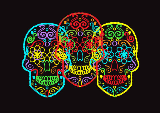Skull vector background for fashion design, patterns, tattoos neon colors