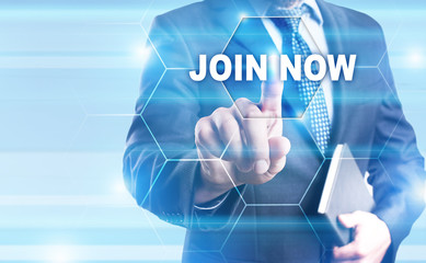 Businessman is pressing on the virtual screen and selecting 