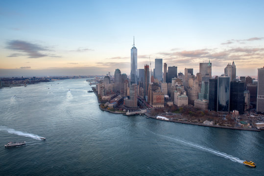 Manhattan, Hudson River and Financial disctrict from a helicopter