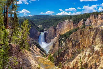 Deurstickers Natuurpark Watervallen in de Grand Canyon van het Yellowstone National Park, Wyoming