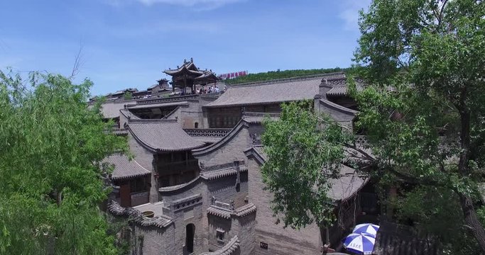 Aerial of Chinese ancient architecture, in shanxi province, pingyao old city