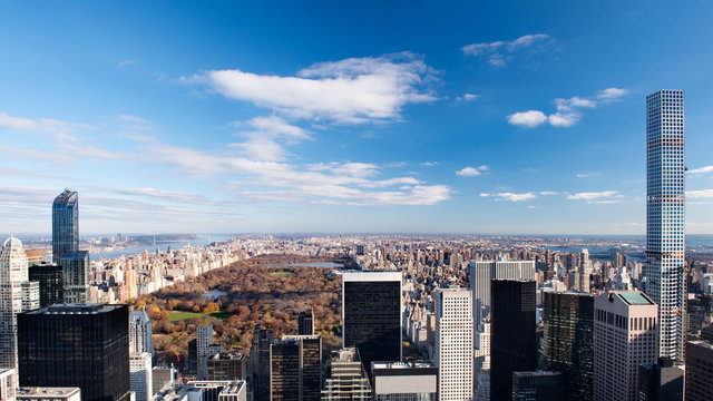 View on central park and skyline of Manhattan, New York, USA