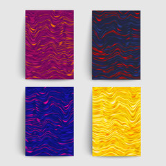 Creative covers set. Wavy stripes, marble texture. Eps10 vector template.