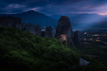 Sunset light over Meteora Monasteries, Greece