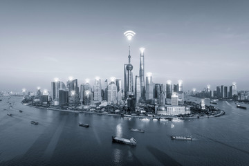 Fototapeta na wymiar Wifi network connection in Shanghai center business district.