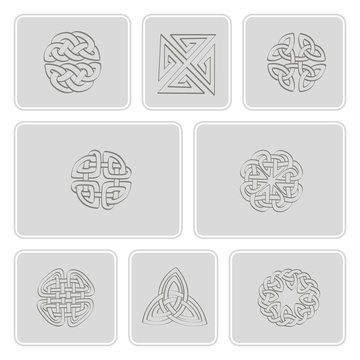 Set of monochrome icons with irish geometric ornament for your design