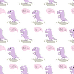 Seamless pattern with cartoon dinosaur.
