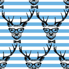 Obraz premium Seamless with hand drawn dressed up deer 