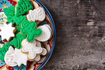 Christmas cookies on rustic wooden background

