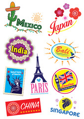 World country travel landmark icon set