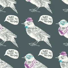 Poster seamless pattern with dressed up starling © Marina Gorskaya