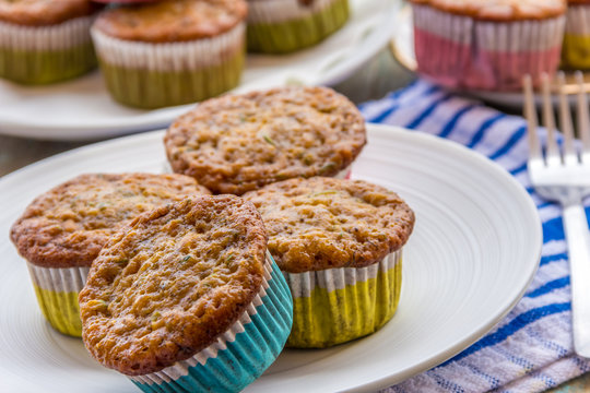 Zucchini muffins close up horizontal image.