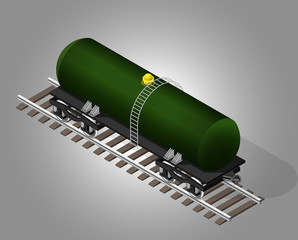 Vector isometric illustration of railway cistern. Railway cargo transportation.